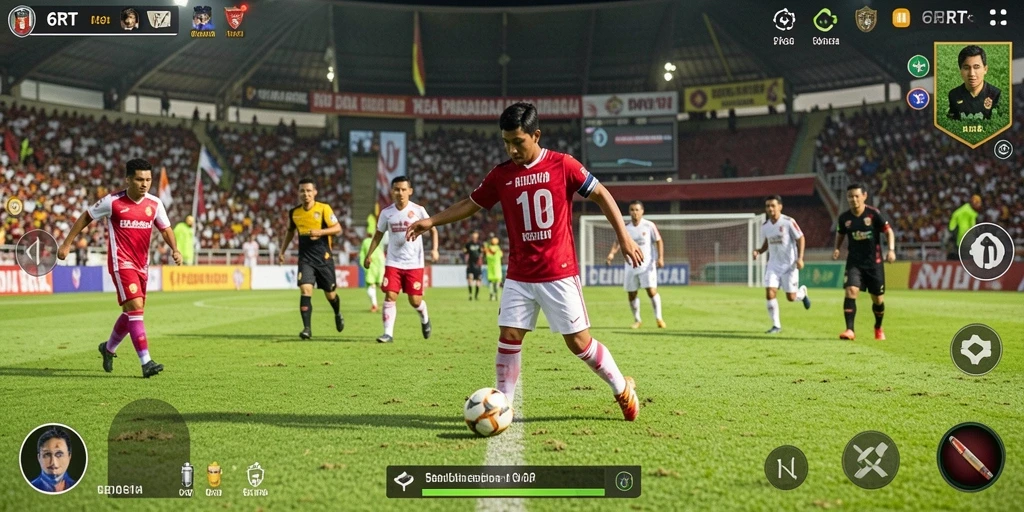 Tampilan gameplay seru dari 6RT dengan aksi sepak bola nyata.