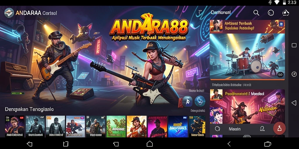 Screenshot utama ANDARA88 menampilkan antarmuka aplikasi musik yang menarik.