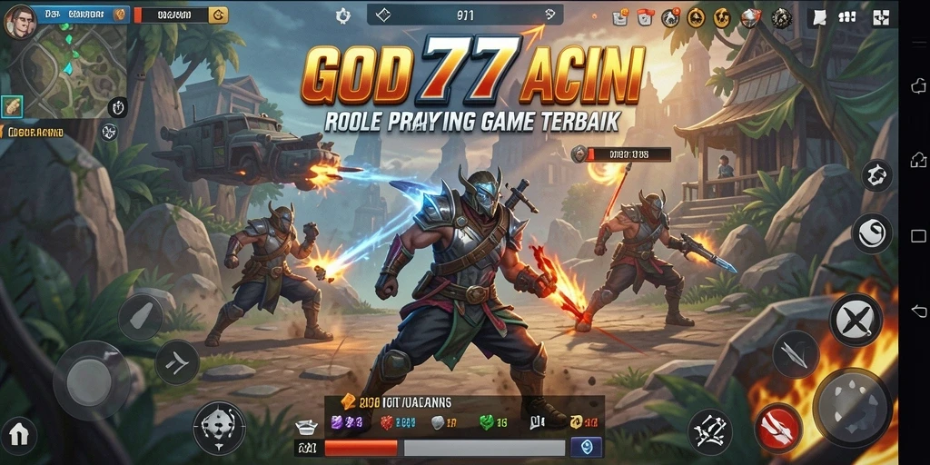 Tangkapan layar menampilkan aksi gameplay epik di GOD77.