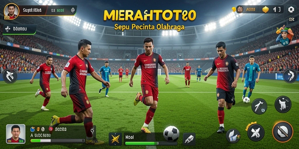 Menampilkan gameplay seru dari pertandingan sepak bola.
