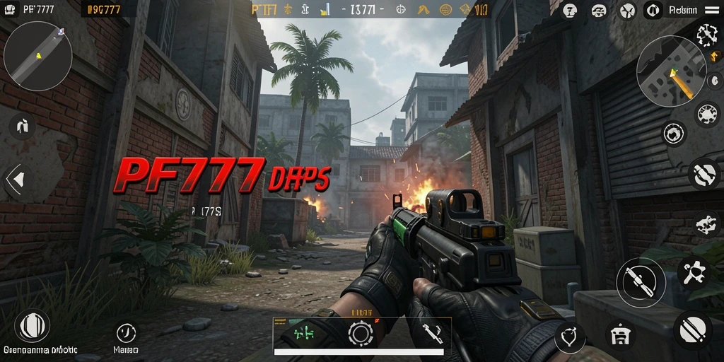 Screenshot utama PF777 menampilkan aksi menegangkan dalam pertempuran FPS.