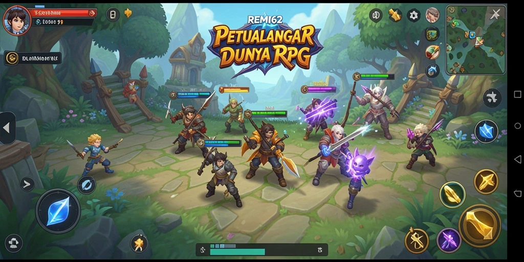 Screenshot utama <strong>REMI62</strong> menampilkan aksi pertempuran epik dalam dunia RPG.