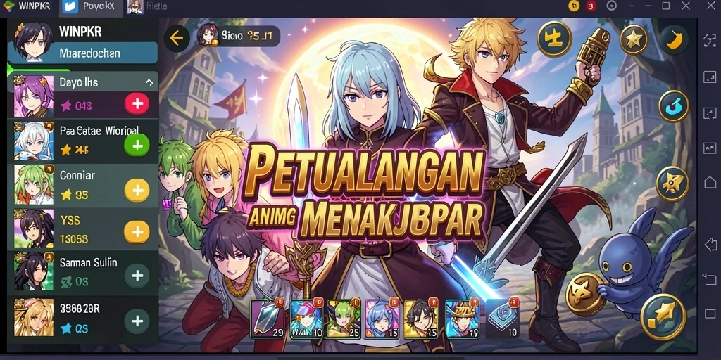 Tampilan gameplay WINPKR dengan karakter anime yang menarik.